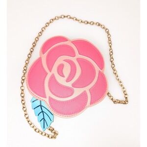 Capelli New York Pink Rose Shaped‎ Crossbody Bag Brass Chain Strap Purse Dainty